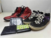 Assorted wallets and Shoes sizes 10.5 and 13.