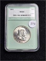 1961 Ben Franklin Half Dollar NTC MS66