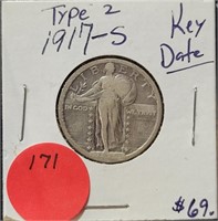 1917-S TY. 2 KEY DATE STANDING LIBERTY QUARTER