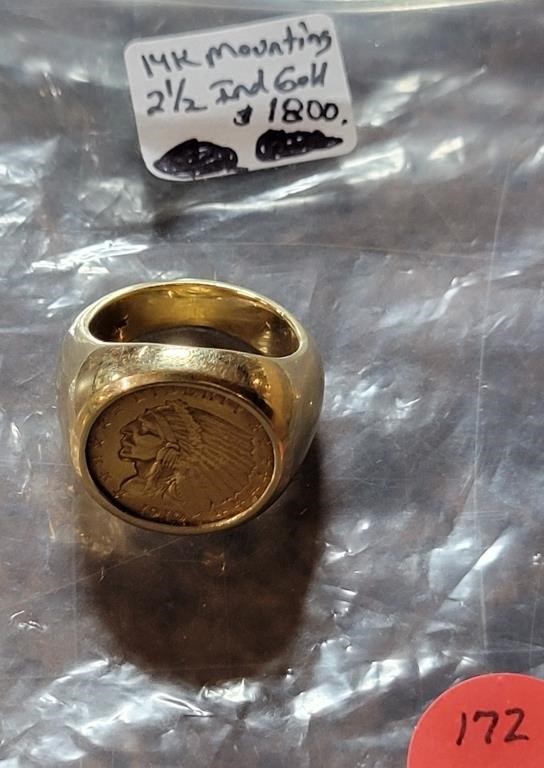 14K GOLD MEN'S RING W/ $2.50 INDIAN GOLD COIN