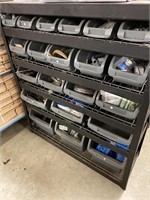 Storage rack with lots of bins these are all the