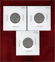 CANADA 1934 - 1936 NICKELS