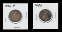 US Coins 2 - Seated Liberty Quarters 1858, 1876-S