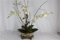 White Faux-Orchid With Asian Ceramic Pot