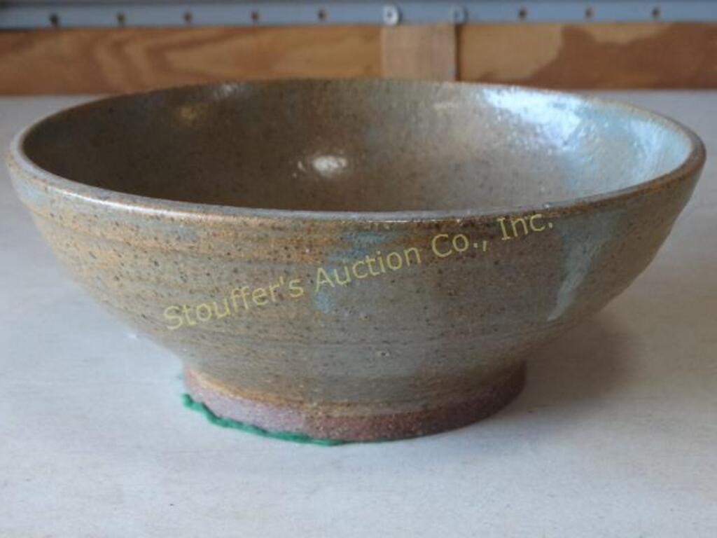 Signed pottery bowl, 9" x 3 1/2"