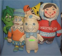 Group of vintage cartoon and advertising dolls