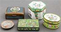 Brass & Enamel Floral Trinket Boxes / Tray, 5 PCS.