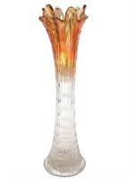 Marigold & Clear Ombre  Carnival Glass Swung Vase