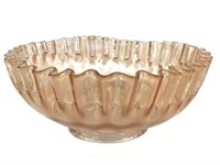 Dimpled Topaz Carnival Glass Bowl 7.5"D