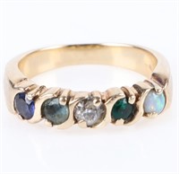 14K GOLD LADIES RING DIAMOND OPAL AQUA & SAPPHIRE