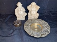 2 Buddha, Lidded Shiva Trinket Dish & Smudge Tray