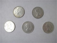 5 Canadian Silver Half Dollars