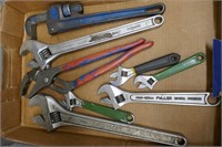 BOX OF ADJUSTABLE WRENCHES, CHANNEL LOCKS,