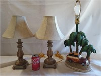 3 Tables lamps a matched pair, And a beachy