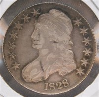 1828 Capped Bust Half. Knob and Square Base on 2,