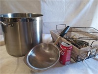 Stock pot no lid , strainer, kitchen utensils