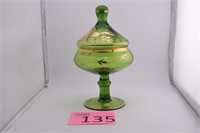 Roumanian Green Blown Glass Lidded Jar