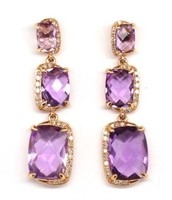14ct rose gold, amethyst and diamond set earrings
