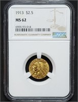 1913 $2.50 Indian Gold Quarter Eagle NGC MS62