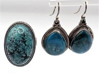 Sterling & Turquoise Ring & Dangle Earrings