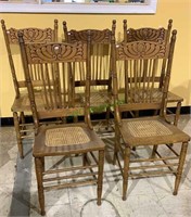 5 antique oak dining chairs with newly caned