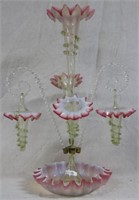 19TH C. BLOWN GLASS EPERGNE, PINK OPALESCENT