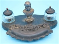 19TH C. INK STAND, EMBOSSED PAPIER MACHINE, 2 CUT