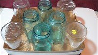 Vintage blue quart canning jars (three Ball, one A