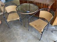 Glass Top Metal Patio Table & 2 Chairs