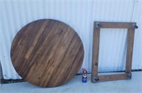 36" Butcher block top round & furniture dolly.