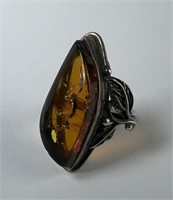 Vintage Sterling Silver & Baltic Amber Lady's Ring