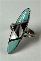 Vintage Zuni Sterling Silver MoP & Turquoise Ring