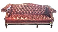 Tufted Burgundy Leather Couch