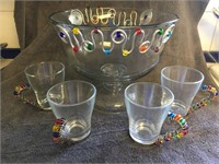 Jill Fagin Glass Punch Bowl with Cups