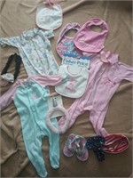 Little girls lot sleepers bibs headbands sandals