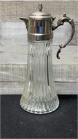 Vintage Glass & Silver Plate Water Pitcher 14" Tal