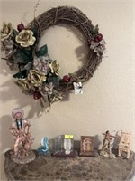 Items on cabinet & wreath