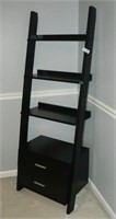 Brown wood ladder shelf with 2 drawers