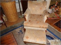 Upholstered Arm Chair, Footstool, Fireplace Tool