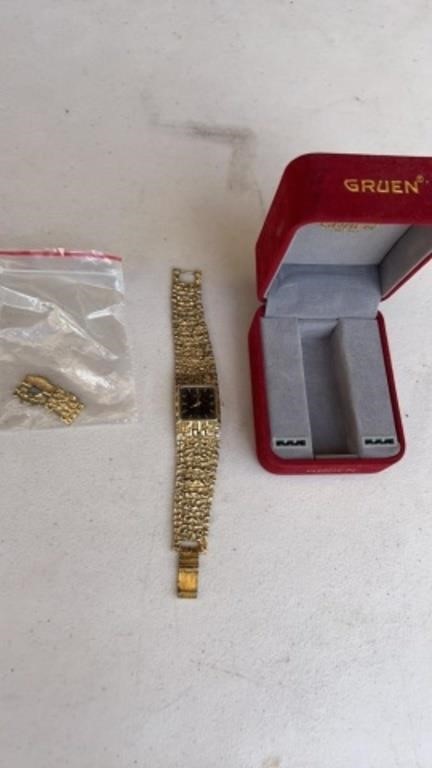 Gruen Quartz Gold Color Watch with case