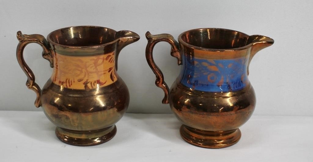 Pair "Bronzed" Pottery Cream / Milk Pitchers