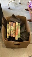 Box contains vintage boots and books - there are
