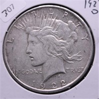 1922 D PEACE DOLLAR XF