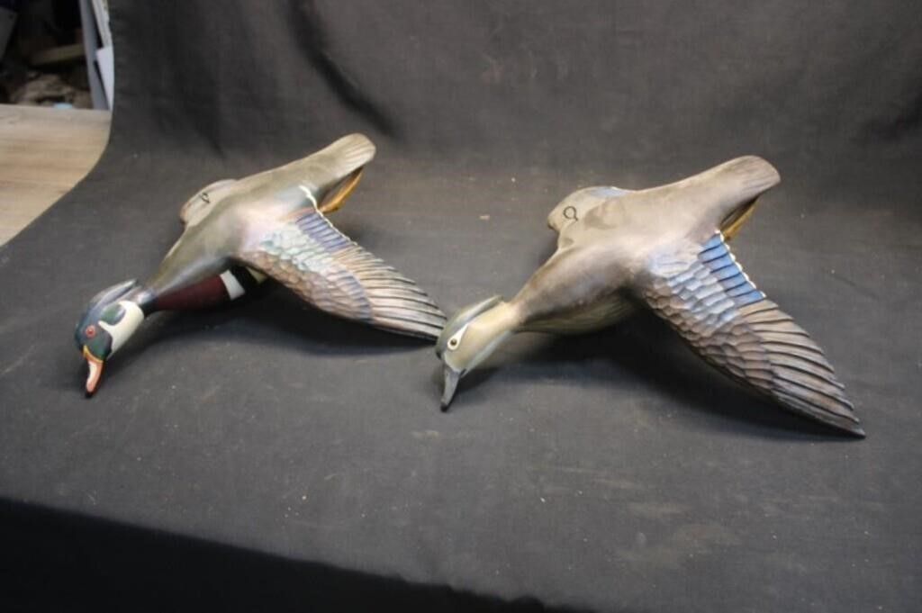 2 - Flying Wood Duck Figurines