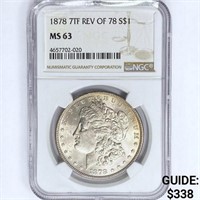 1878 7TF Morgan Silver Dollar NGC MS63