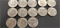 13 Kennedy Half Dollars no mint - 71, 72, 73, 74,