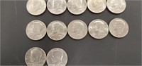 12 Kennedy Half Dollars - no mint - 71, 72, 2-74,