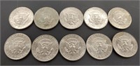 10 Kennedy, Half Dollars - no mint - 71, 6-74,