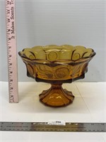 Large 8 1/2" Amber Coin Glass Footed Compote D