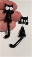 2 pc cat earrings, body hangs behind ear, jointed